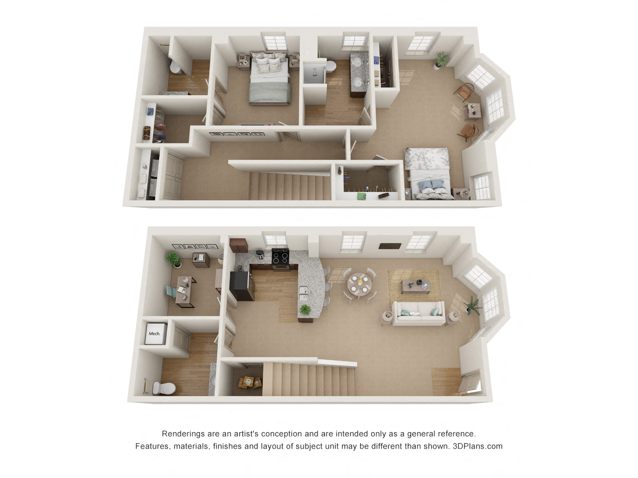 Floor plan for 2 beds, 2 baths, 1881 sqft